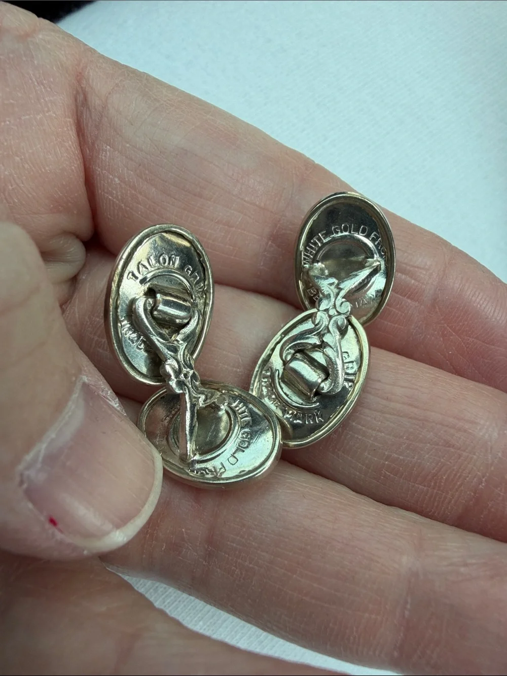Very Vtg 14k White Gold Filled Talon Grip Cufflinks 1910-1920s